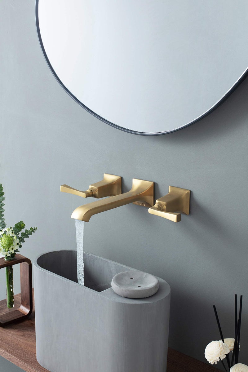 SITGES Bathroom Wall Faucet, Heavy Duty, Brass Constructed Wall Mount Faucet with Metal Lever Handles, Rough in Valve Included (Brushed Gold) - Image 3